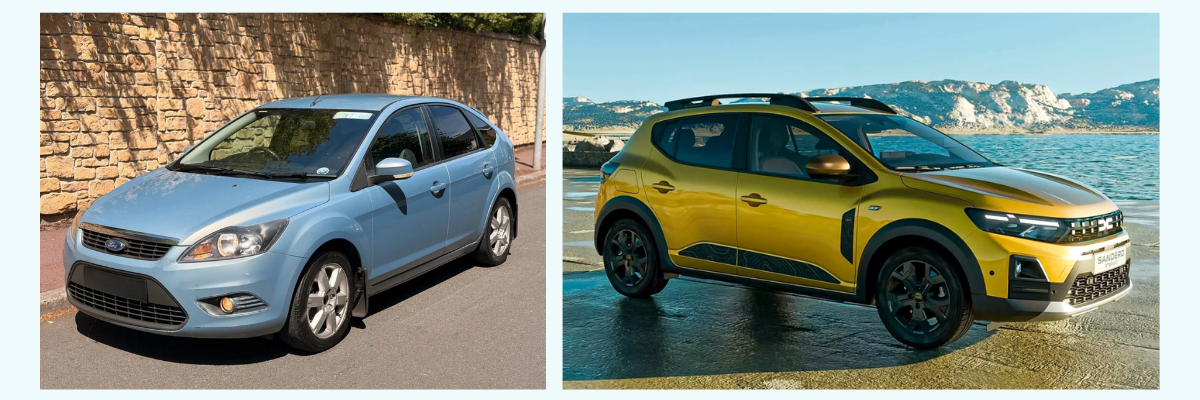 Fotos de un Ford Focus de 2008 y un Dacia Sandero de 2026